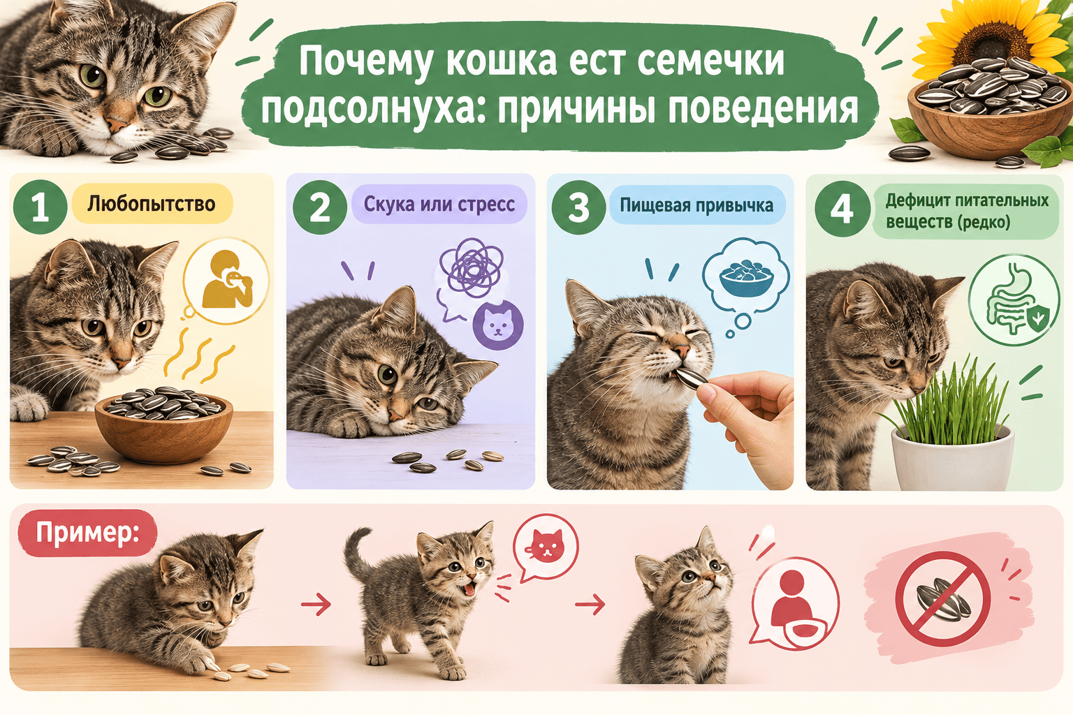 Почему кошка ест семечки подсолнуха