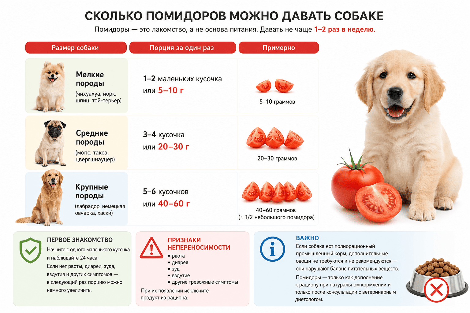 Сколько можно давать помидоров собаке